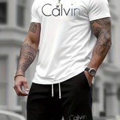 Resim Erkek Yaz T-Shirt İki Parça Set Calvin Baskısı ile, Erkek Modası Rahat Kısa Kollu Trend Sweatshirt Çok Yönlü Kıyafet 