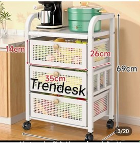 Resim Trendesk 3 Katlı Metal Siyah Çekmeceli Tekerlekli Patates Soğan Sepeti Sebze Meyve Sepeti Sebzelik 