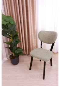 Resim Bohem Jakarlı Sandalye Kılıfı Çubuk Desen 6 Adet Vizon Vizon 