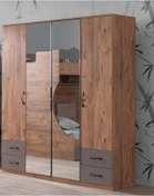 Resim Aynalı 4 Kapılı 4 Çekmeceli Gardırop Elbise Dolabı 170x55x210cm 