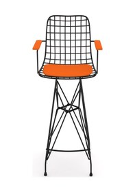 Resim Knsz kafes tel bar sandalyesi 1 li zengin syhtrn kolçaklı 75 cm oturma yüksekliği ofis cafe bahçe mutfak 