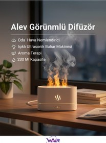Resim Wair Teknoloji Alev Görünümlü Difüzör Oda Hava Nemlendirici Işıklı Ultrasonik Buhar Makinesi Aroma Terapi 230 ml 