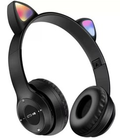 Resim Oguzbeyteknoloji Kablosuz Bluetooth Siyah Cat Rgb Işıklı Kedi Desenli Katlanabilir Kulaküstü Kulaklık 