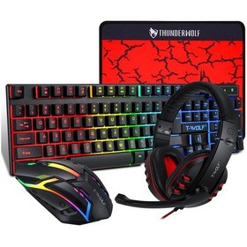 Resim Huahai T-Wolf TF800 4-In-1 Oyun Combo 104 Anahtar Klavye + 4 Renkli Arka Işık Fare + 3.5mm Oyun Kulaklığı + Mouse Pad 