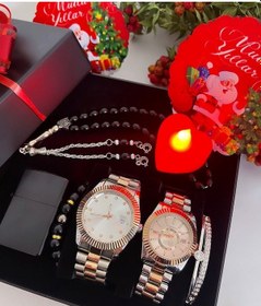 Resim Gümüş Rose Metal Kordon Çift Saati Hediye Kare Saat Set Kutu Gümüş 