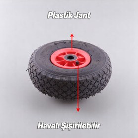 Resim NZB El Arabası Tekeri Plastik Jantlı Siboplu 260x85 mm Burçlu İç Lastikli Şişme Havalı Taşıma Arabaları 