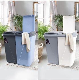 Resim Violet Çift Gözlü Çamaşır Sepeti Beyaz - Gri 90 L Beyaz - Gri 