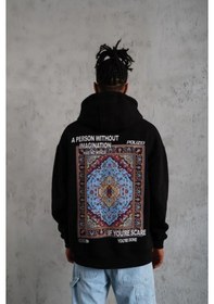 Resim Uslucan Alışveriş Erkek Kilim Desen Kapüşonlu - Siyah Siyah 