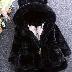 Resim Siyah & Beyaz Peluş Ayı Kulaklı Kapüşonlu Kışlık Ceket Çocuklar İçin - Sokak Stili Uzun Kollu Fermuarlı Ön, Rahat Sonbahar/Kış Dış Giyim Erkekler ve Kızlar İçin, Sevimli Kış Giysileri, Sonbahar Çocuk Giyimleri, Trendy Çocuk Modası, Yumuşak Dokulu Giyim 