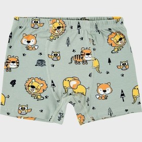 Resim Lela Desenli Streç Pamuklu Bisiklet Yaka Atlet Boxer 2'Li Iç Giyim Erkek Çocuk Takım 6651010 Açık Haki 