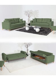 Resim Nola Koltuk Takımı 3+3+3 & Bazalı Yataklı Koltuk & Kanepe - Yeşil Yeşil 