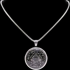 Resim Paslanmaz Çelik Cam Yedi Melek Mühür Kolye - Bohem Vintage Astrolojik Pusula Gül Tasarımı, Erkek ve Kadınlar için Unisex Takı, Günlük Giyim & Hediye, Tüm Sezonlara Uygun Zamansız Aksesuar 