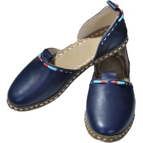Resim YEMENİ Kilis Kadın Lacivert El Yapımı Dikişli Deri Ayakkabı 