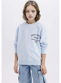 Resim DeFacto Kız Çocuk Relax Fit Bisiklet Yaka Baskılı Sweatshirt D8546A825SPBE745 Mavi 