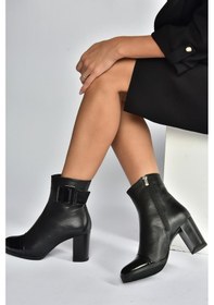 Resim Fox Shoes V468210503 Siyah Hakiki Deri Kalın Topuklu Kadın Bot Siyah-hakiki Deri 
