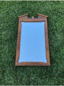 Resim Vintage Ahşap Çerçeveli Oyma Desenli Boy Aynası 53x97cm Eksikli - Kahverengi 