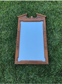 Resim Vintage Ahşap Çerçeveli Oyma Desenli Boy Aynası 53x97cm Eksikli - Kahverengi 