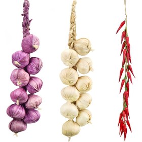 Resim 3 adet Yapay Sebze Asılı Dekor - Gerçekçi Sarımsak ve Biber Dilimleri İplik Halatında, Dayanıklı PS Plastik Çiftlik Cadılar Bayramı Süslemesi, Geleneksel Ev Dış Mekan Şenlik Süsleri, Canlı Şenlik Aksesuarları 