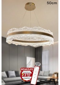 Resim 3 Renk Işıklı Kumandalı Modern Sarkıt Led Avize Ledli Avize Salon ,oda ,mutfak ,hol 50 Cm Çiçek Rose Gold 