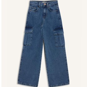 Resim DeFacto Kız Çocuk Wide Leg Kargo Geniş Bol Paça Pamuklu Jean Pantolon D7091A825SMNM39 Mavi 