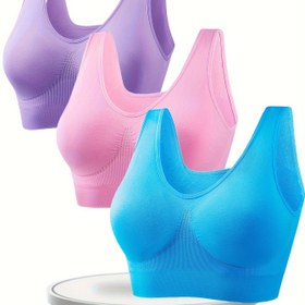 Resim 3 Adet Kadın Plus Beden Telsiz Sütyen - Dolgusuz, Dikişsiz Orta Destekli Koşu Sütyeni, Nefes Alabilen Sırtı Açık Tasarım, Makinede Yıkanabilir Düz Renk, Kablosuz Sütyen, Orta Etkili Kumaş, Pürüzsüz Dokulu Sütyen 