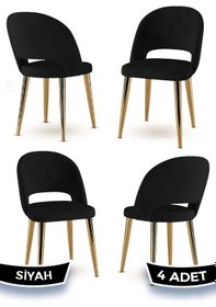 Resim Canisa Pane Serisi 4 Adet Siyah Mutfak Sandalyesi Gold Kaplama Metal Ayak 1. Sınıf Babyface Kumaş Sandalye Siyah Ayaklar Gold 