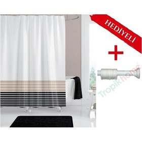 Resim Çizgi Desenli Boru Hediyeli Banyo Perdesi Çok Renkli 