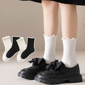 Resim 5 Çift Kız Çocuk Dantel Tek Renk Orta Boy Çorap, Yumuşak ve Rahat Öğrenci Çorabı, Okula Dönüş Sezonu İçin Şık Minimalist Crew Çoraplar 