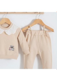 Resim 3-18 Ay Kız Bebek Takımı Dantel Yakalı 2'li Krem Krem 
