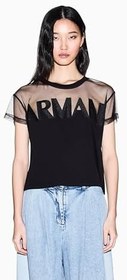 Resim Armani Exchange Logolu Transparan Omuz Detaylı Pamuklu T Shirt Bayan T SHİRT XW002332 AF10356 UC001 