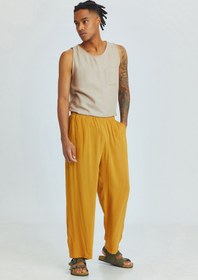 Resim Relaxed Fit Dökümlü Erkek Pantolon Sarı - L 