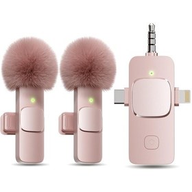 Resim Pinkero Pembe Kablosuz 2'li Yaka Mikrofonu Gürültü Azaltmalı Canlı Yayın Mikrofonu Taşıma Kılıfı 