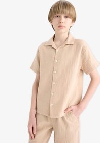 Resim DeFacto Oversize Geniş Kalıp Polo Yaka Müslin Kısa Kollu Gömlek Erkek Çocuk 