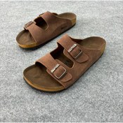 Resim NO 601 Erkek Kahve Ortopedik Günlük Mantar Kaymaz Taban Tokalı Şık Ev Dışarı Terliği 