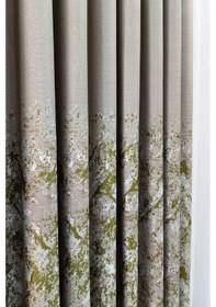 Resim Lina Keten Dokuma Fon Perde Bej Yeşil Renk Desenli Yeşil 