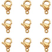 Resim 100 adet 304 Paslanmaz Çelik Yengeç Pençesi Tokaları, Papağan Aktivatör Tokaları, Gerçek 24K Altın Kaplama, 9x6x3mm, Delik: 1mm 