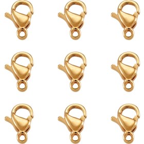Resim 100 adet 304 Paslanmaz Çelik Yengeç Pençesi Tokaları, Papağan Aktivatör Tokaları, Gerçek 24K Altın Kaplama, 9x6x3mm, Delik: 1mm 