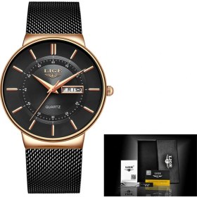 Resim Hanyang Siyah Gül Altın Erkek Saatler Lıge Üst Marka Lüks Su Geçirmez Ultra Ince Tarih Saat Erkek Çelik Kayış Rahat Kuvars Izle Erkekler Spor Kol Saati (Yurt Dışından) 