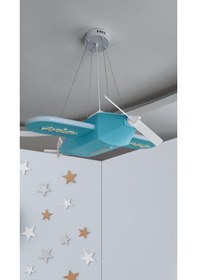 Resim Uçak Temalı Entegre Led Çocuk Odası Sarkıt Avize 70x80 Cm Kişiye Özel Tasarım, El Yapımı Görünüm Diğer 
