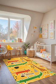 Resim AIDA HOME Funs Hayvan Figürlü Oyun Matı Yıkanabilir Kaymaz Pamuk Tabanlı Şönil Çocuk Halısı 