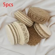 Resim 5 Rulo Doğal Jüt Dantel Şerit Ruloları - DIY Noel El Sanatları, Kek Dekorasyonu, Giysi Dekorasyonu ve Hediye Paketleme için Uygundur - Ev Dekorasyonu, Düğünler ve Sonbahar Kutlamaları için Mükemmel (1M 1 Rulo) 