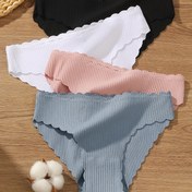 Resim 4 adet Kadın Düşük Bel Dikişsiz Buzlu Sliky Fiber Kumaş Külot - Nefes Alabilen Kabartmalı Dokulu, Düz Renk (Siyah, Beyaz, Pembe, Bej) ile Kavisli Kenarlar, Yazlık İç Çamaşırı, Rahat Günlük Giyim, Minimalist Tasarım, Pürüzsüz Dokulu 