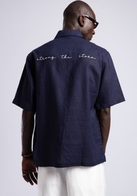 Resim Yazı Detaylı Keten Gömlek 