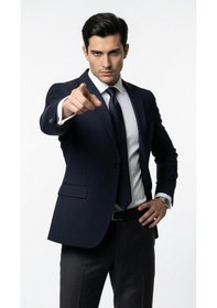Resim Plus Scorpion Erkek Blazer Ceket Twill Dokuma Likralı Notch Yaka 1 Düğmeli Çift Yırtmaçlı Slim Fit Lacivert 