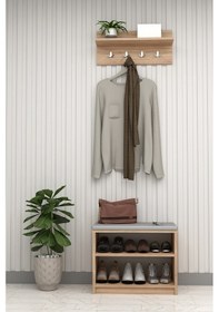 Resim Asra Trend MDF Puflu Ayakkabılık ve Askılık – 60 cm Portmanto Seti, Modern, 2 Raflı, A-33 Sonoma 