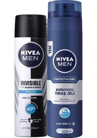Resim Nivea Men Protect & Care Tıraş Jeli 200 ML + Invisible Black & White Original Deosprey 150 ML 