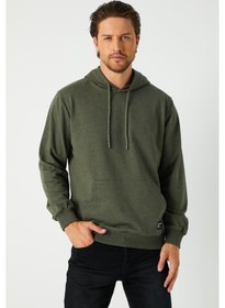 Resim Comeor Erkek Haki Basic Kapüşonlu Regular Fit Normal Kesim 2 İplik Kumaş Günlük Sweatshirt 