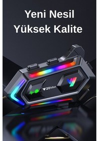 Resim Y20 Max Rgb Işık Efektli İntercom Bluetooth Motosiklet Kask Kulaklığı İntercom Kulaklık 