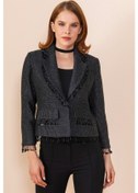 Resim Kadın Püskül Detaylı Kısa Blazer Ceket Siyah 