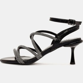Resim Sapin Kadın Siyah Kordonlu İnce Topuklu Sandalet Siyah 